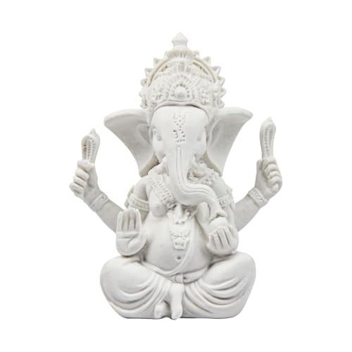 Kitchnexus Ganesha Statue de Bouddha en grès - Sculpture d'éléphant - Statue de Bouddha - Blanc