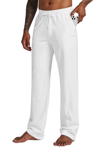 WILLIT Pantalones de chándal para hombre, de algodón, pantalones de deporte, largos, para el tiempo libre, fitness, yoga, sudadera, lounge para hombre, con bolsillos, Blanco, XXL