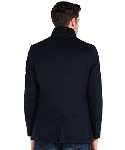 Image of Men's Black Trench Coat Regular Fit Notch Lapel Single Breasted Top Coat Winter Warm Woolen Tweed Business Semi Long Jacket Overcoat