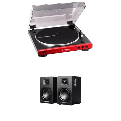 【セット買い】 オーディオテクニカレコードプレーヤー AT-LP60X RD レッド ＆ Bluetooth モニタースピーカー AT-SP3X ブラックの商品画像（Amazon）