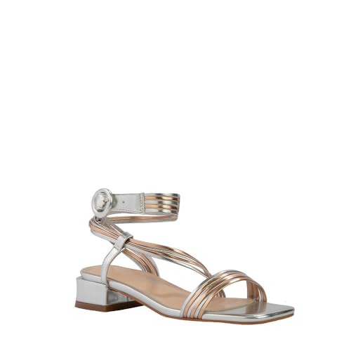 MODELISA - Sandalia Tacon Bajo Hebilla Pulsera Tobillo Punta Abierta Fiesta Boda Mujer (Plata, 36)