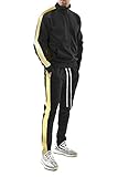 BLEECKER and MERCER Men Tracksuit Set Jacket and Pants w/Zipper Pockets- Active Gym Running Track Joggers (ST500- BLACK/GOLD Side, 2XL)