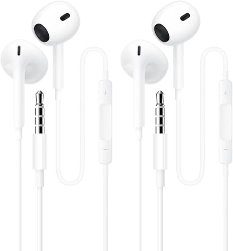 2 Pack Auriculares In Ear con Cable y Microfono, Auricular con Jack, Cascos Musica con Graves Potentes, para Phone, Pad, Samsung, Xiaomi, Gaming, Móvil, MP3   Blanco