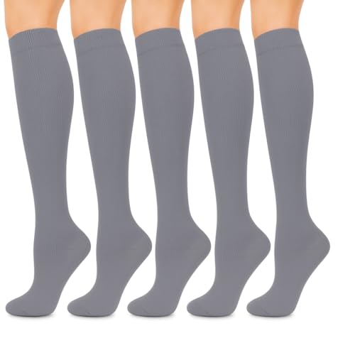 Image of Wide Calf Compression Socks for Women & Men - 5 Pairs Plus Size 15-20 mmHg Graduated Knee High Compression Socks for Travel, Nurses, Pregnant Women, Running, Hiking & Everyday Wear
