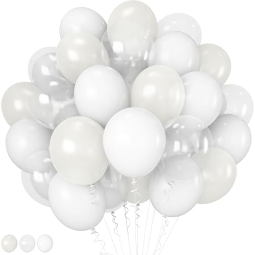 HILAVO White Balloons 12 Inch Wedding Pearl White Latex Balloons Thicker Matte White Clear Party Helium Balloon Set for Birthday Engagement Anniversary Bridal Shower Winter Christmas Party Decoration