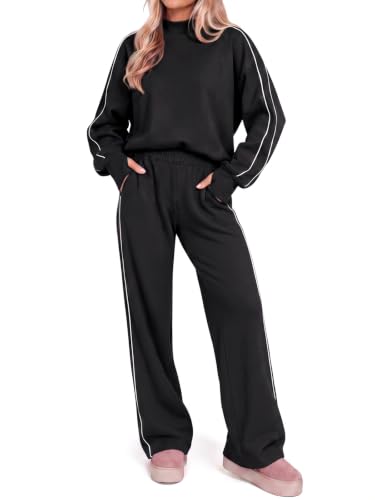 Fisoew Womens 2 Piece Outfits Tracksuit Mock Neck Sweatshirt Pants Set - image 1