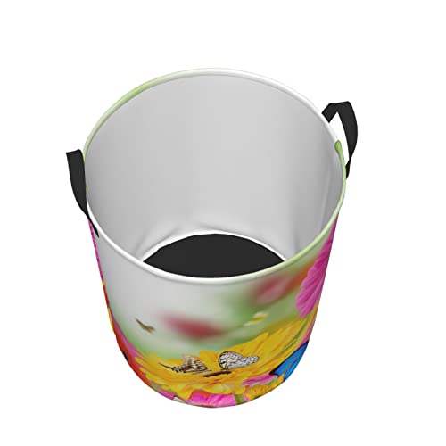 Spring Butterfly Printed Laundry Hamper Laundrys Basket Waterproof Foldable With Handles Circular Storage Clothes Bag For Bathroom Bedroom Dorm Medium #TOP2