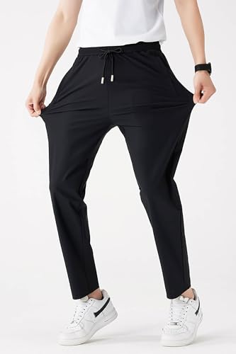 Stretch Casual Pants for Short Men 27-28 Inch Inseam Ripstop Athletic Cool Touch Straight Fit Joggers Zip Pockets4