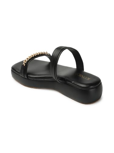 Image of Iconics Women's Fashionable Slip On Comfortable Sandals Colour-Black, Size-UK 8
