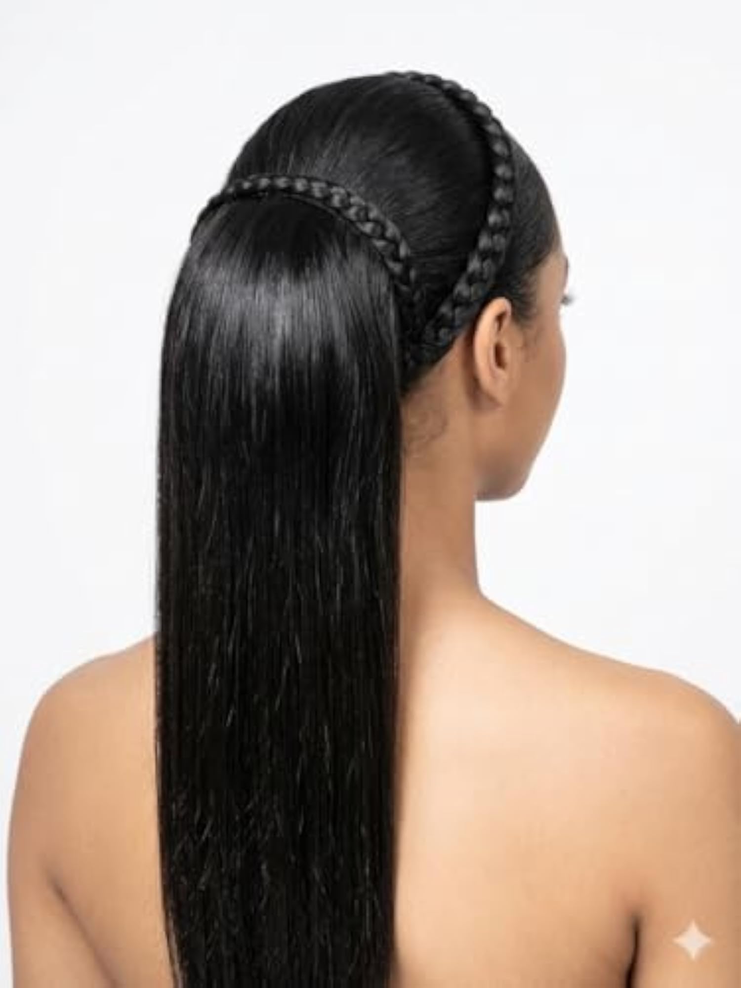 Black Straight Ponytail Hair Extension with Braided Headband