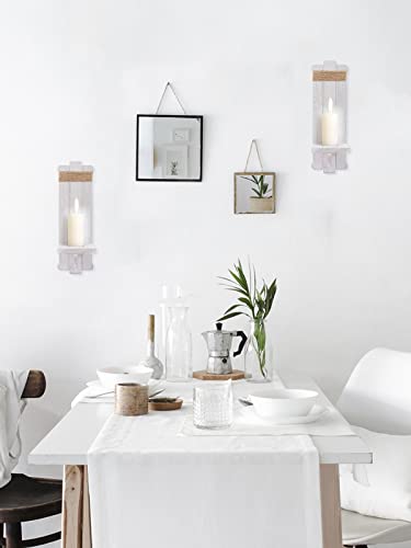 2 Pcs Farmhouse Wall Hanging Candle Sconces - Nordic Style Handmade Wooden Wall-Mount Candle Holders Rustic Hanging Wall Sconces For Bedroom Living Room Kitchen Bathroom(Grayish White) #TOP7