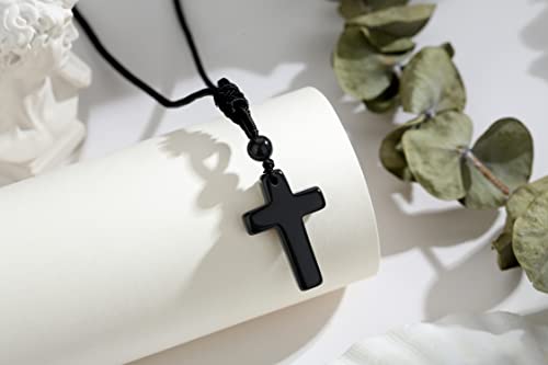 QINJIEJIE Cross Crystal Necklace Adjustable Black Rope Natural Gemstone Quartz Stone Necklaces for Men Women Father's Day Gift2