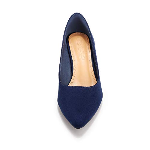 ShowHow Women's Classic Pointed Closed Toe Low Heel Pumps Shoes Wedding Party Kitten Heels Blue Suede 6MUS - Image 4