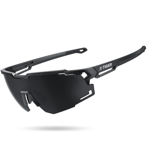 X-TIGER Schnelle Brille Herren, Damen Fahrradbrille Ultra-Leichter TR90 Rahmen, UV400 Schutz polarisierte Sportbrille mit verstellbarem Nasenpad und Ohrhaken für Laufen/Fahrrad/Angeln
