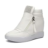 LIURUIJIA Women's Hidden Wedge Sneakers Fashion Dressy High-Top Platform Tennis Shoes Ankle Boots white 240(40/US9)