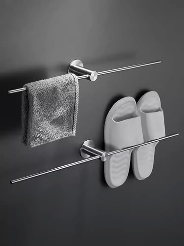 Toallero sin perforar, toallero Extensible, toallero Autoadhesivo, diseño Simple y a la Moda (Brushed Stainless Steel, 60 cm)