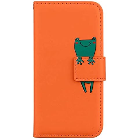 Skyhewen iPhone X Case, iPhone XS Case, PU Leather Flip Wallet Cute Case for Women Girls with [Kickstand] [Magnetic Clasp] [Card Holder] [Animal Pattern] for iPhone X/XS, Orange & Frog Cover