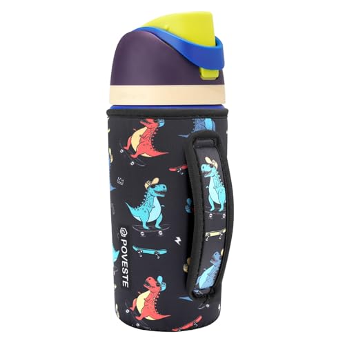 Image of Water Bottle Sleeve with Handle for Owala Kids FreeSip 16 oz, Water Bottle Scratch Resistant Sleeve, Neoprene Cover Compatible with Owala 16 oz for Boys Girls to School Travel (Skateboard&Dinosaur)