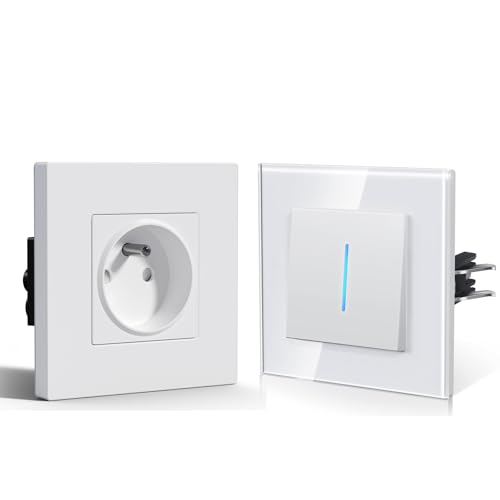 Interrupteur mural en verre antibactérien et prise electrique plastique BSEED 86mm facile a laver
