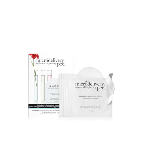 philosophy microdelivery triple-acid brightening peel pads with mandelic, glycolic & malic acid for discoloration, dark spots & uneven skin tone - 12 ct