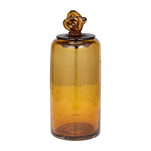 Dark Amber Decorative Vase with Knot Lid – Glass Decorative