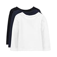 The Children's Place baby girls And Toddler Long Sleeve Basic Layering T-shirt T Shirt, Black/Tidal/White 3 Pack, 2T US