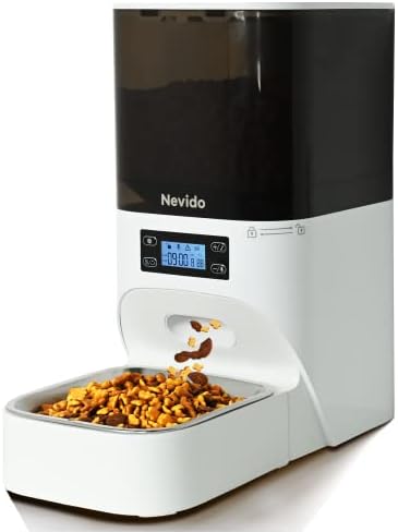 Nevido Automatic Cat Feeders, Built-in Lithium Battery Lasts up to 6 Months, Dry Cat Food Dispenser with Desiccant Bag, Programmable Timed Dog Feeder 1-9 Meals Per Day, Voice Recorder, 4L
