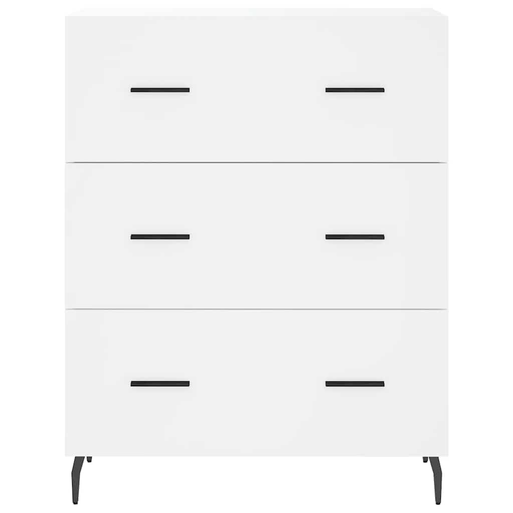 Bufet wysoki, biały, 69,5 x 34 x 180 cm, z drewna konstrukcyjnego z szafką do przechowywania i metalowymi nogami, stylowy biały mebel do przechowywania do wnętrz