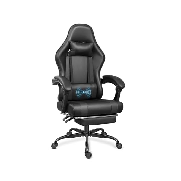 Gaming Chair with Footrest and Massage Lumbar Support, Height Adjustable Game Chair, Video Gaming Chair for Gaming Room, Living Room and Office – Black