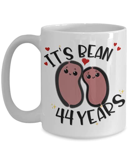 44th Anniversary Mug for Husband Wife Funny Vegan Vegetarian Food Pun Its Bean 44 Years Cute Keepsake for Couples Friends Parents 44th-bean-11 or 15