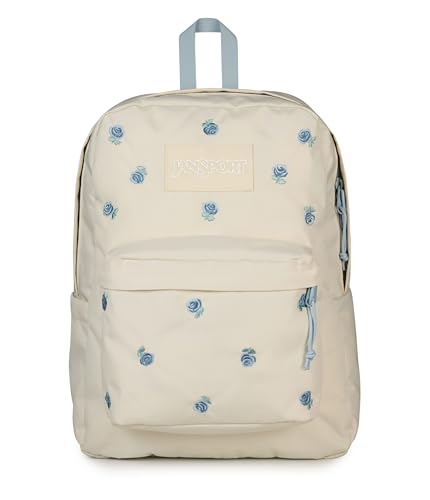 Image of JanSport Superbreak Plus FX Backpack - Work, Travel, or Laptop Bag with Water Bottle Pocket, Superbreak Plus Fx, Just A Rose Emb Moon Flower /Blue /Green