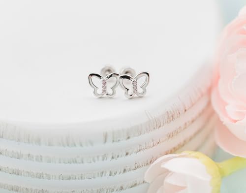 Cherished Moments Children's Sterling Silver Butterfly Screw Back Earrings with Pink or Rainbow CZs for Babies, Little Girls, Kids and Toddlers4