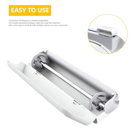 Quasziwa Magnetischer Frischhaltefolienspender mit Schneider - Verbessert Folienschneider, Praktischer Alufolienspender Schublade für Küche, Folienspender aus Kunststoff mit 50m Frischhaltefolie, Weiß