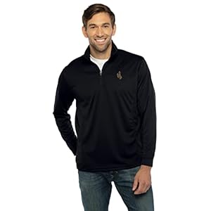 Vantage Apparel Men’s Collegiate Micro Mesh Performance Black 1/4 Zip Pullover, Wyoming Cowboys, Medium
