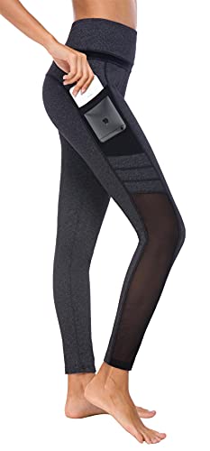 Flatik Sport Leggings Damen mit Taschen，Damen Netzoberfläche yogahose Sporthose Leggings Fitnesshose Sporthose Training Laufende Leggings L