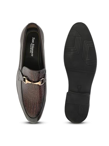 Image of San Frissco Men's Loafers Horsebit Shoes for Men | Buckle Slip-On Textured Moccasins for Office & Formal Wear with Soft Cushioned Insole Stylish, Comfortable & Durable Footwear