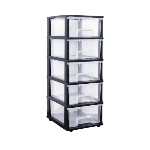ABBAware Schubladenbox, Schubladen-Container auf Rädern, 5 große 17 Liter Schubladen, der Umwelt zuliebe aus recyclebarem PP Kunststoff, in schönen Farbvarianten, Rollcontainer, Organizer, Stapelboxen