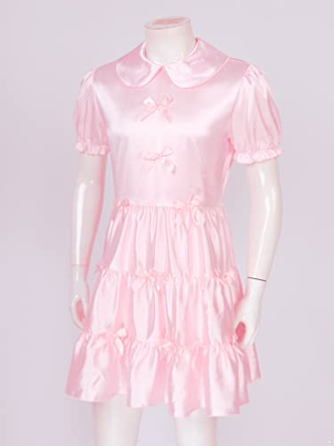 iiniim Men's Satin Sleepwear Mini Dress Sissy Maid Cosplay Uniform Outfit French Apron Girly Dress Suit4