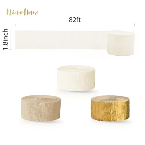 Image of NICROHOME EUR Wedding Decorations, 6 Rolls Ivory White Gold Light Brown Crepe Paper Streamers for Bridal Shower, Birthday Party, Golden Engagement Party, New Year Decorations 82 Ft Long