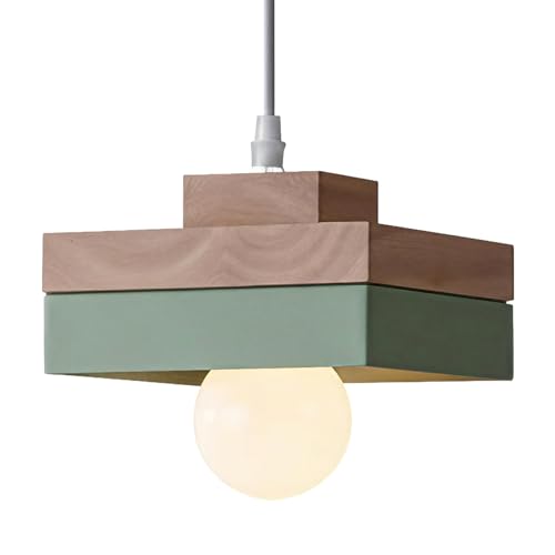 WOTTES Suspension Luminaire Bois Rétro Plafonnier Design Vintage E27 Éclairage Intérieur Carée Lustre Moderne Abat-jour Métal Lampe Suspension Art pour...