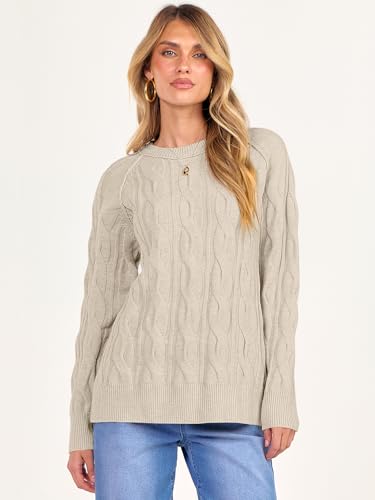ANRABESS Sweaters for Women Long Sleeve Crewneck Cable Knit Casual Loose Pullover Tops 2025 Trendy Fall Vintage Outfits2