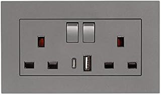 5 Pack CNBINGO Double Switched Power Socket with Dual USB Charging Ports (Type A and C), Black 13 Amp Electric Wall Socket
