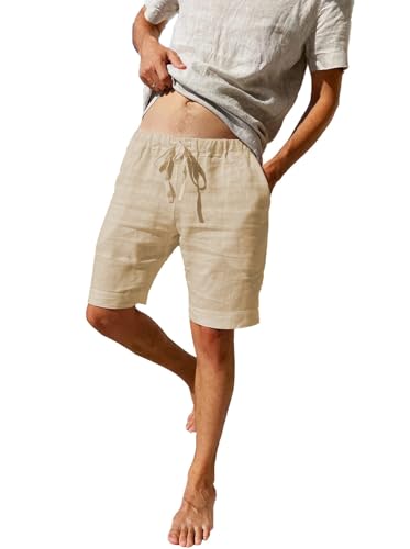 Tincini Shorts Herren Sommer Kurze Hosen Bermuda Short Baumwolle Strandshorts Elastisch Waist Einfarbig Musselin Sommershorts Freizeithose Leicht (A Khaki, M)
