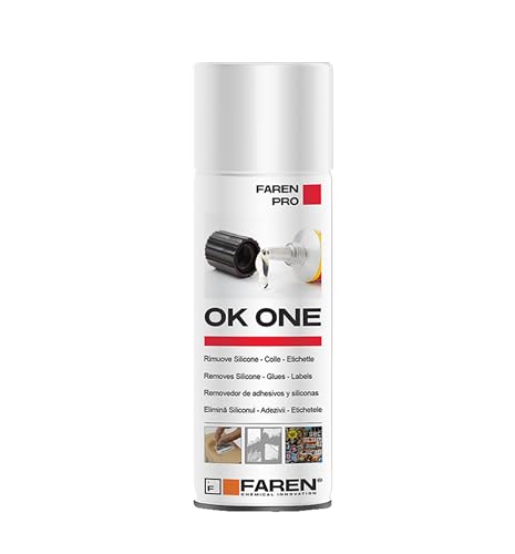 Faren OK ONE Rimuovi Etichette, Sciogli Silicone, Colla, Mastice, Resina, Catrame, veloce ed efficace, Spray 200ml