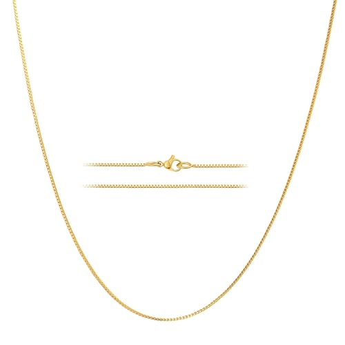 KISPER 24k Gold Box Chain Necklace – Thin, Dainty, Gold Plated Stainless Steel Jewelry for Women with Lobster Clasp