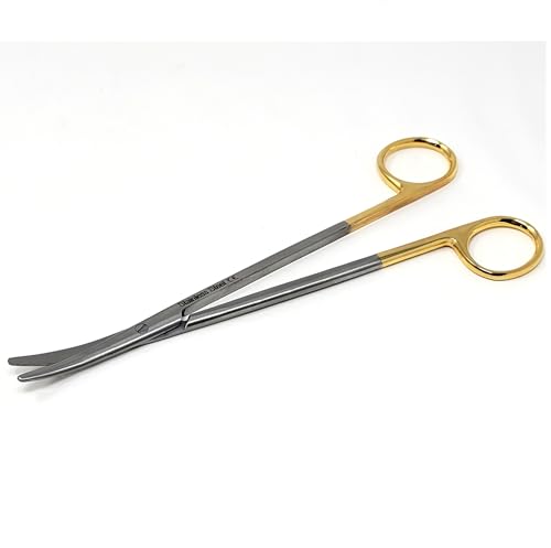 Metzenbaum Dissecting Scissors with Gold Rings- Long Slim Precision Scissors made of Medical Grade Premium Quality Stainless Steel (7" Curved)