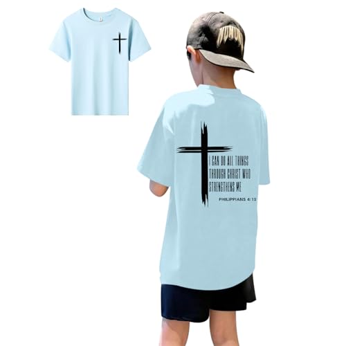 Image of KEEVICI Boys Christian Graphic Tees God Jesus Shirts for Kids Cross Faith Bible Verse Inspirational Religious Cotton T Shirt