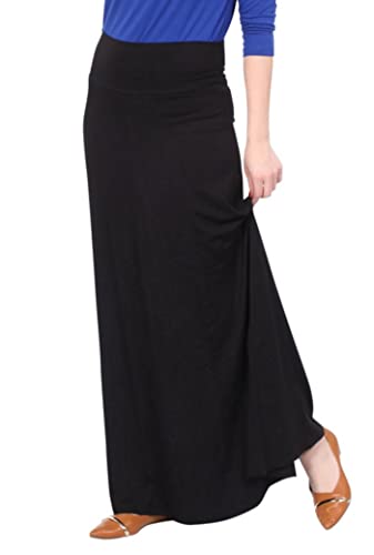 Kosher Casual Long Maxi Skirt with Fold Over Waist - Sleek A-Line Women