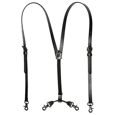 Lawevan Thin Leather suspender Y Shape Design Adjustable Suspender with 4 Snap Hooks Groomsmen Gift Wedding Suspender - black - S Cover