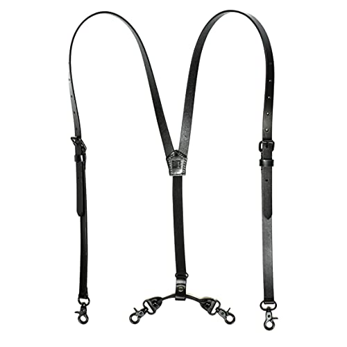 Lawevan Thin Leather suspender Y Shape Design Adjustable Suspender with 4 Snap Hooks Groomsmen Gift Wedding Suspender
